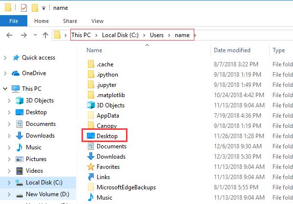 Find Desktop in File Explorer
