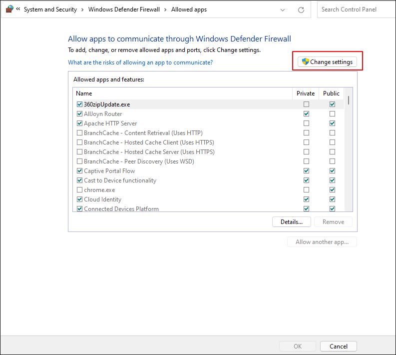 firewall setting