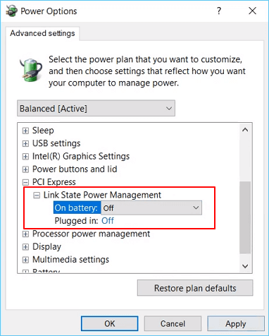 turn off link state power management