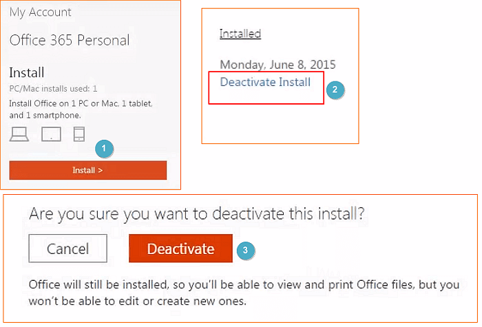 how to deactivate the Office subscription