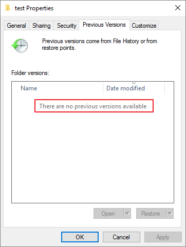 there are no previous versions available