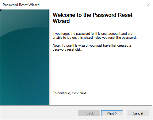 Windows password reset wizard