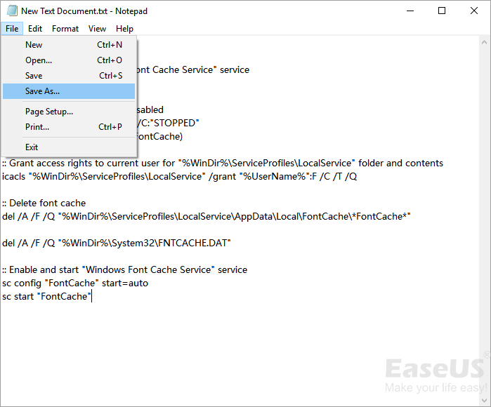 Create Windows FontCache bat file.