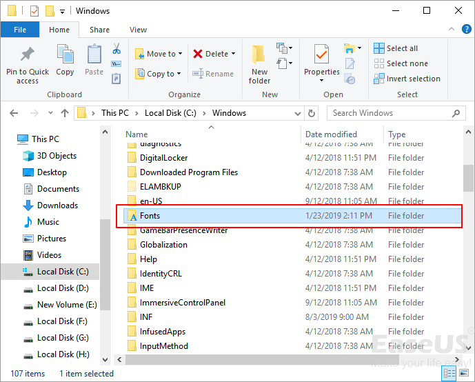 Locate Windows Fonts on PC.