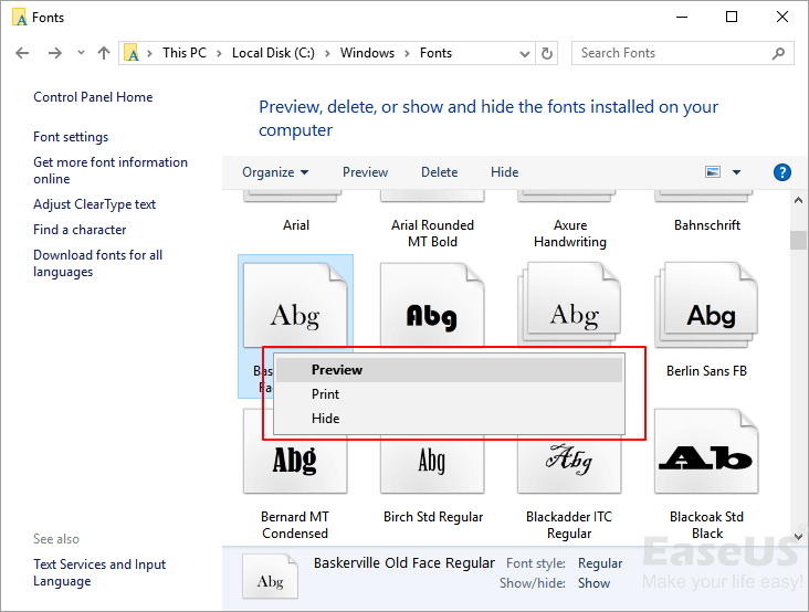 Check and preview missing Windows fonts.