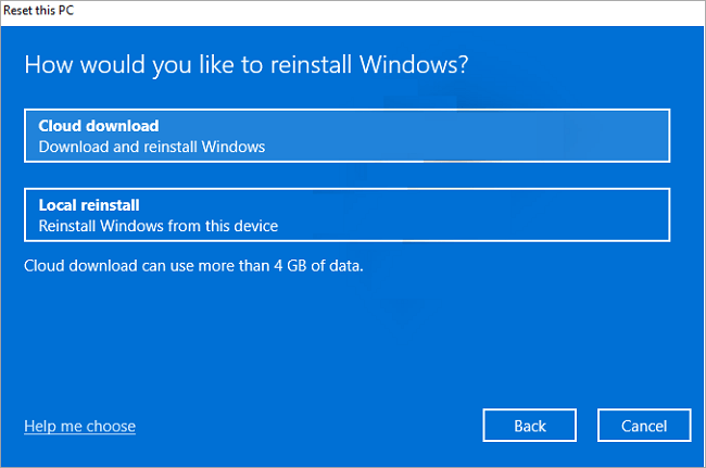 Select how you want to reinstall Windows 11