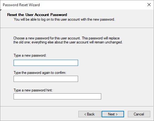 reset the user account password and click on next