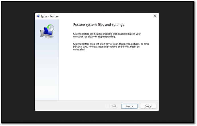 system restore wizard