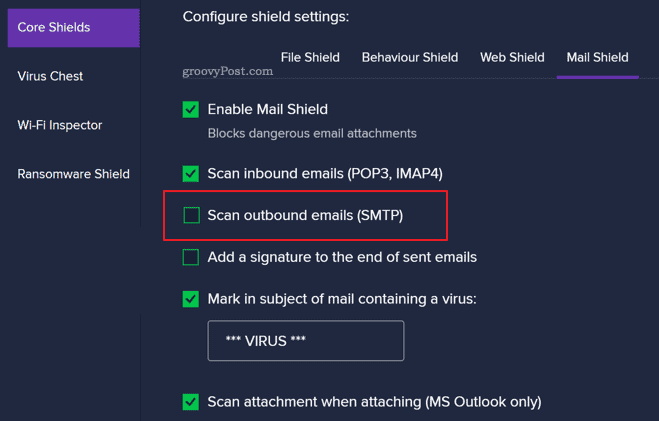 Check and Disable the Email Scanning