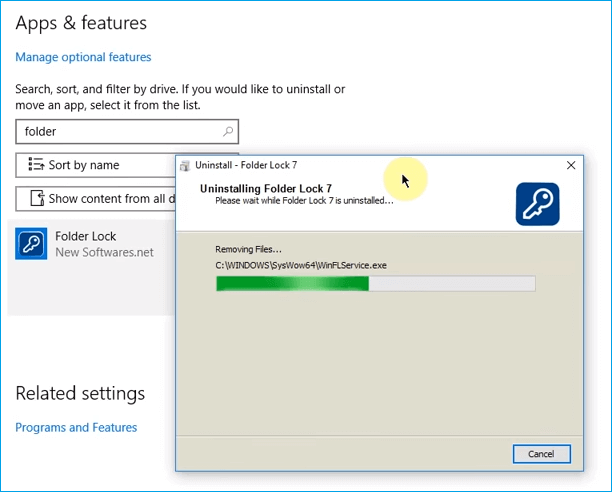 Finish uninstalling folder lock.