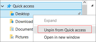 unpin folder from Quick Access to fix Quick Access is slow to open or load