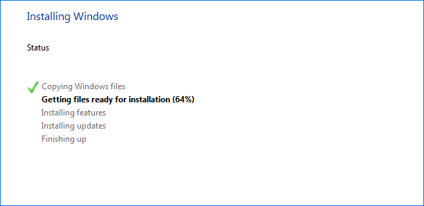 Getting files ready for installation stuck Windows 10