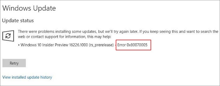 windows update error code 0x80070005