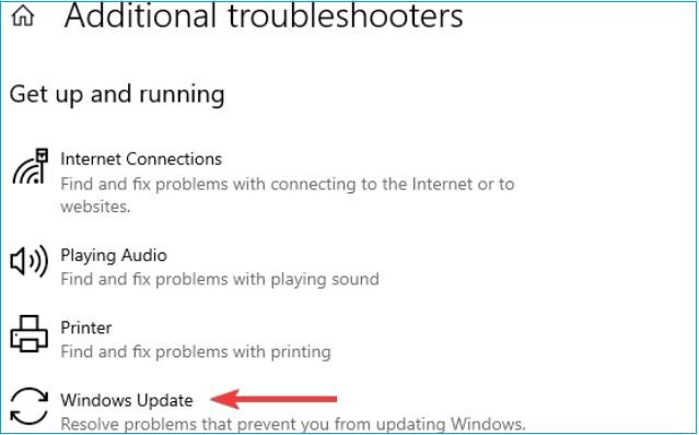windows updates under addtional troubleshooters