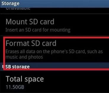 reformat sd card on android
