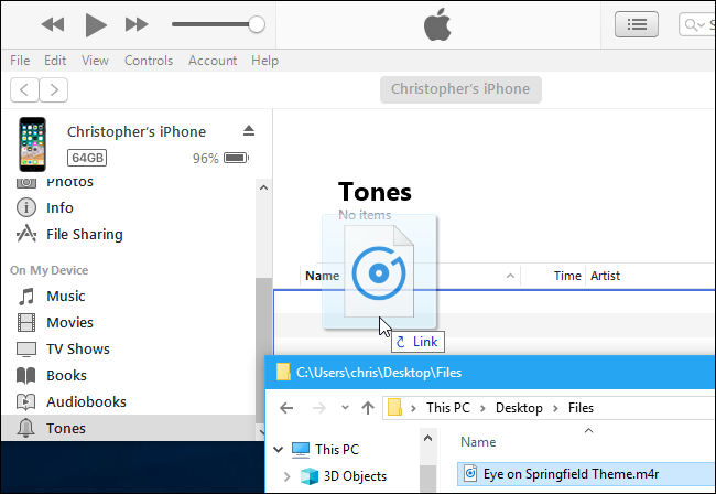 Drag and drop ringtone to iTunes
