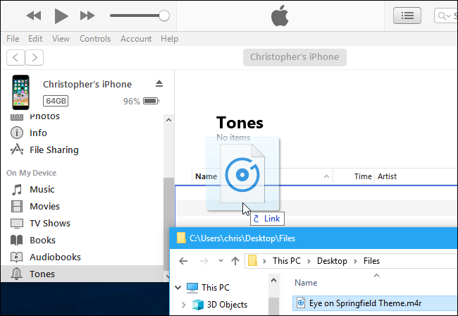 drag and drop ringtone to itunes