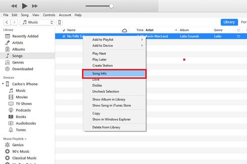 Show song info in iTunes