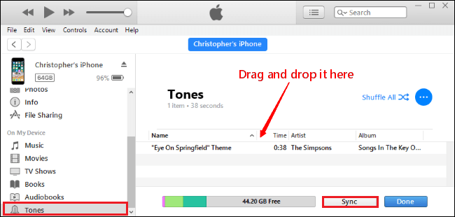 Sync ringtone to your iPhone
