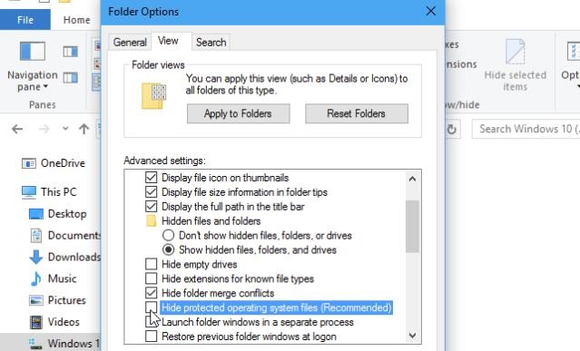 show hidden files windows 10