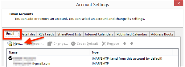 outlook account setting