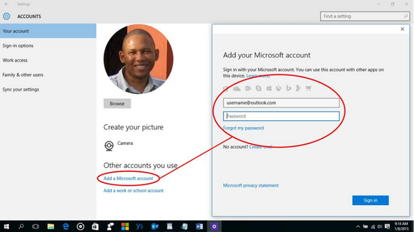 add windows account to microsoft account