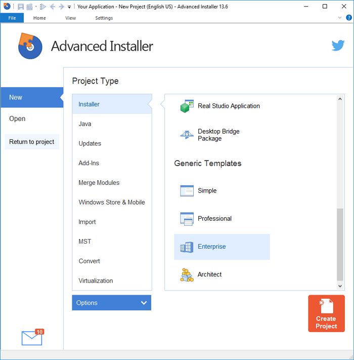 interface of advanced installer