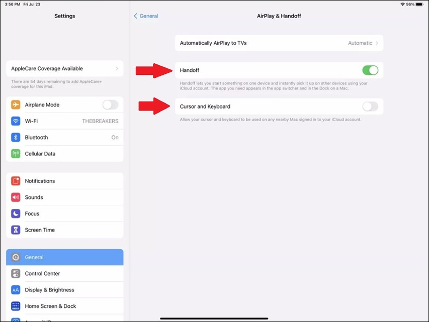 turn on cursor and keyboard