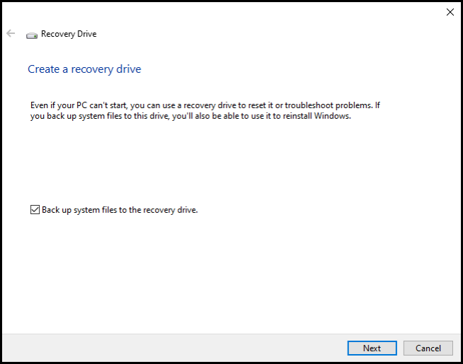 backup system files to recovery drive