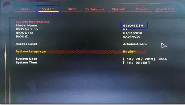 BIOS system information