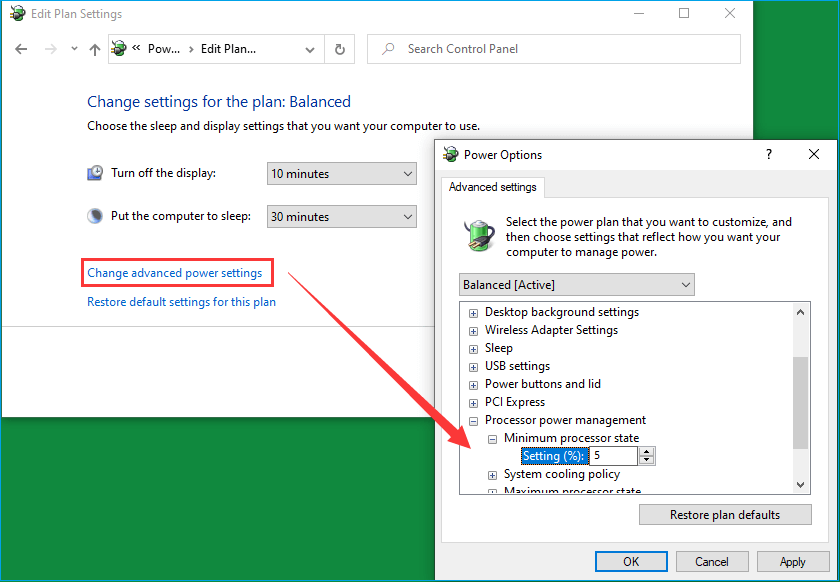 change advanced power settings