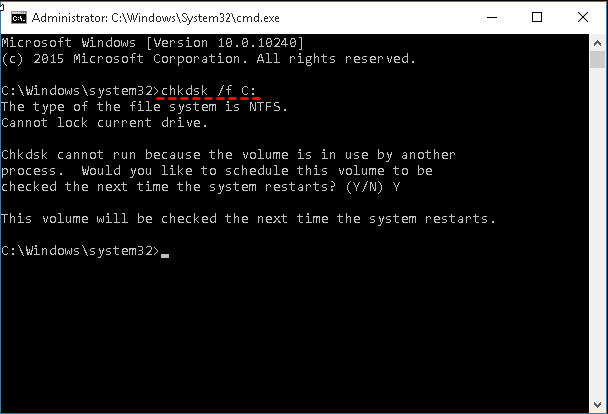 example of running a check disk command