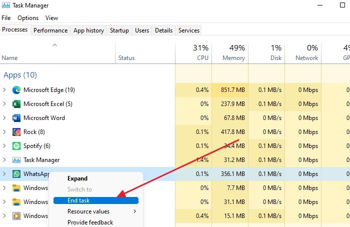 close tasks from task manager