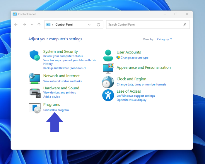 select uninstall a program