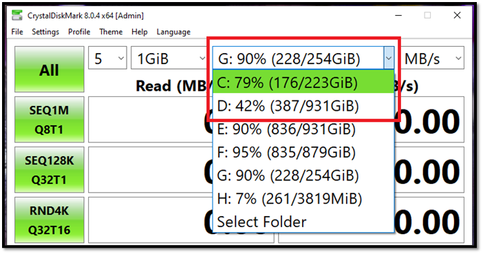 Crytal disk mark - select folder