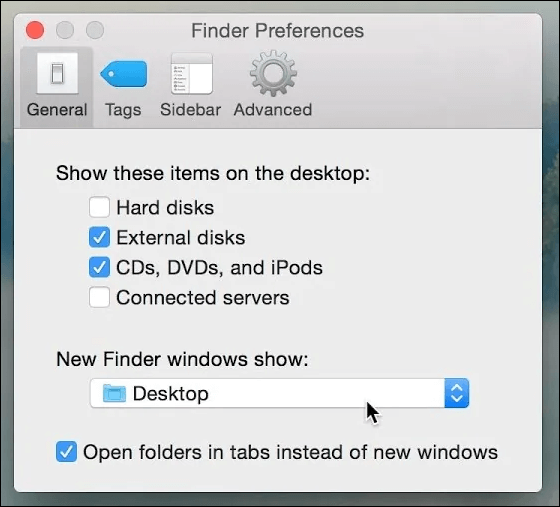 default finder window