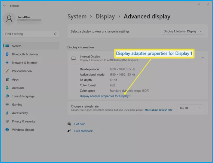  Find the Display Adapter Properties in Windows 10.