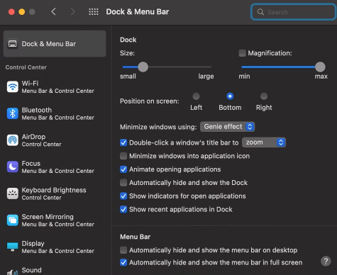 dock menu bar