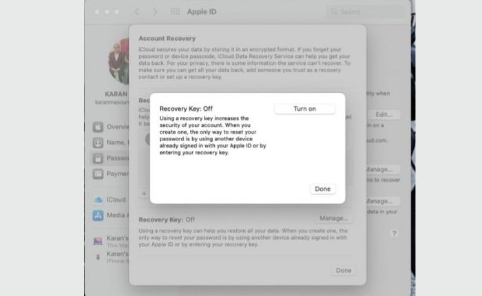 enable recovery key