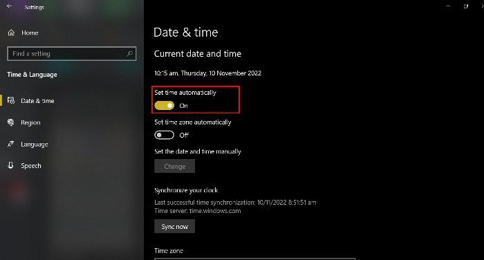 enable set time