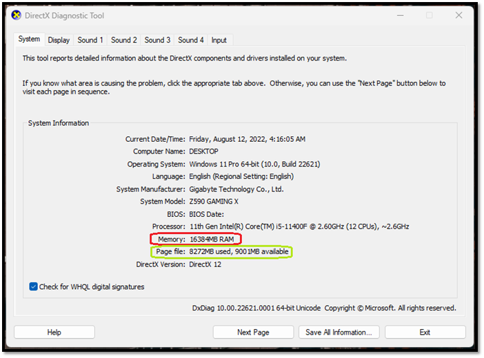 DirecX Diagnostic Tool