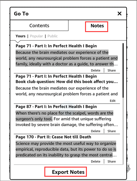 export with kindle e-reader