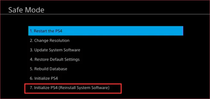 safe mode initialize PS4