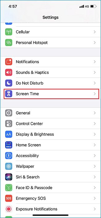  Find screen time in settings. 