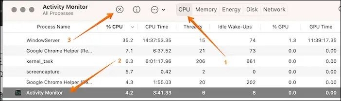Force Quit app using Activity Monitor