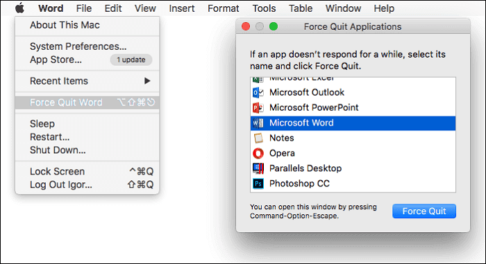 force quit via Apple Menu