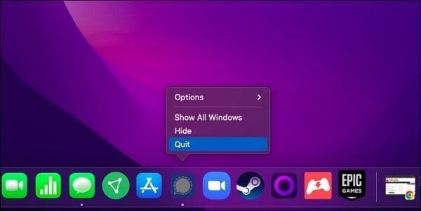 force quit via Dock