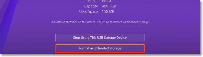 format as extended storage