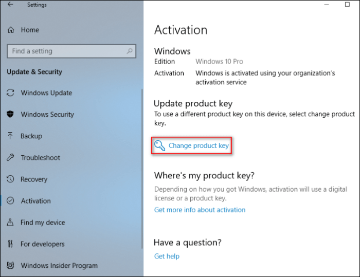 click on change product key