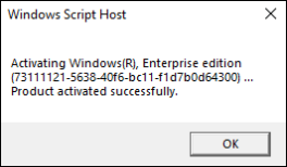 A prompt indication successful windows 10 activation